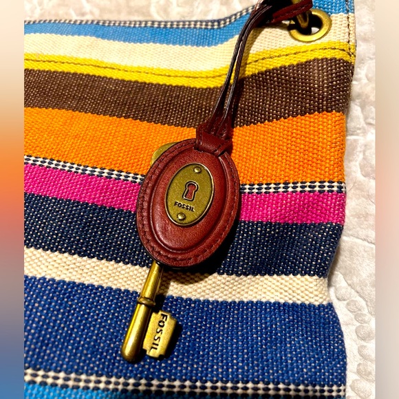 Fossil Stripe Shoulder Bag with Key Charm - Multicolor - Picture 6 of 9